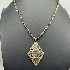 Damascene Style 2.5 in. Dragon pendant abs 20” chain. Vintage marked Spain